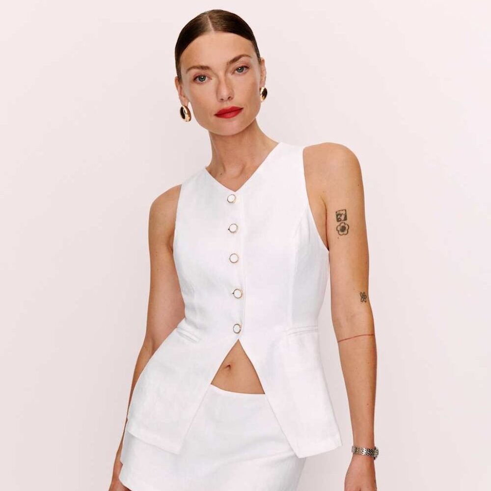 Reformation Aspen Linen Top in White Size 4
